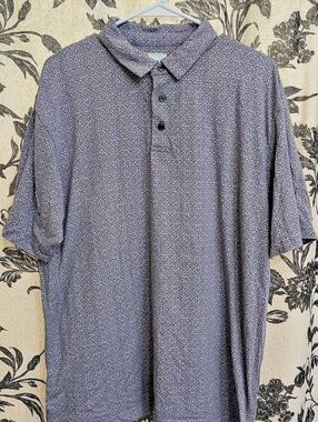 Nicklaus Muted Purple / Lavender Polo Shirt w White Floral Pattern - Size Large